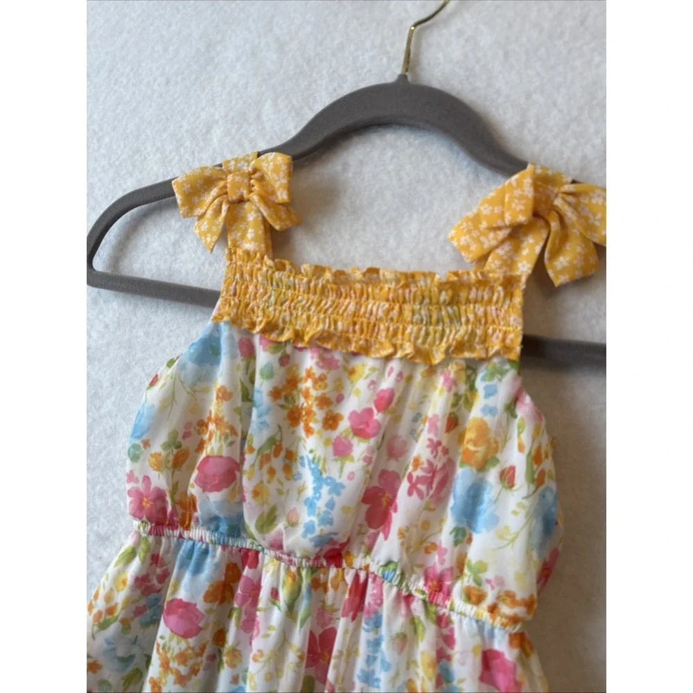 Jona Michelle Floral Bow Tiered Ruffle Sleeveless Girls Dress‎ 5T Summer Party